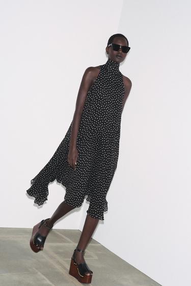 NECKHOLDER-KLEID MIT PUNKTMUSTER ZW COLLECTION - Schwarz / Weiß von Zara