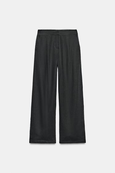 PANTALON DROIT EN LIN DENTELLE - Gris anthracite de Zara - Image 4