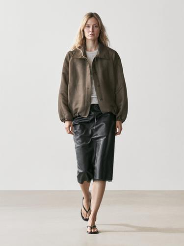 Zara Linen and silk bomber jacket - Khaki - Image 0