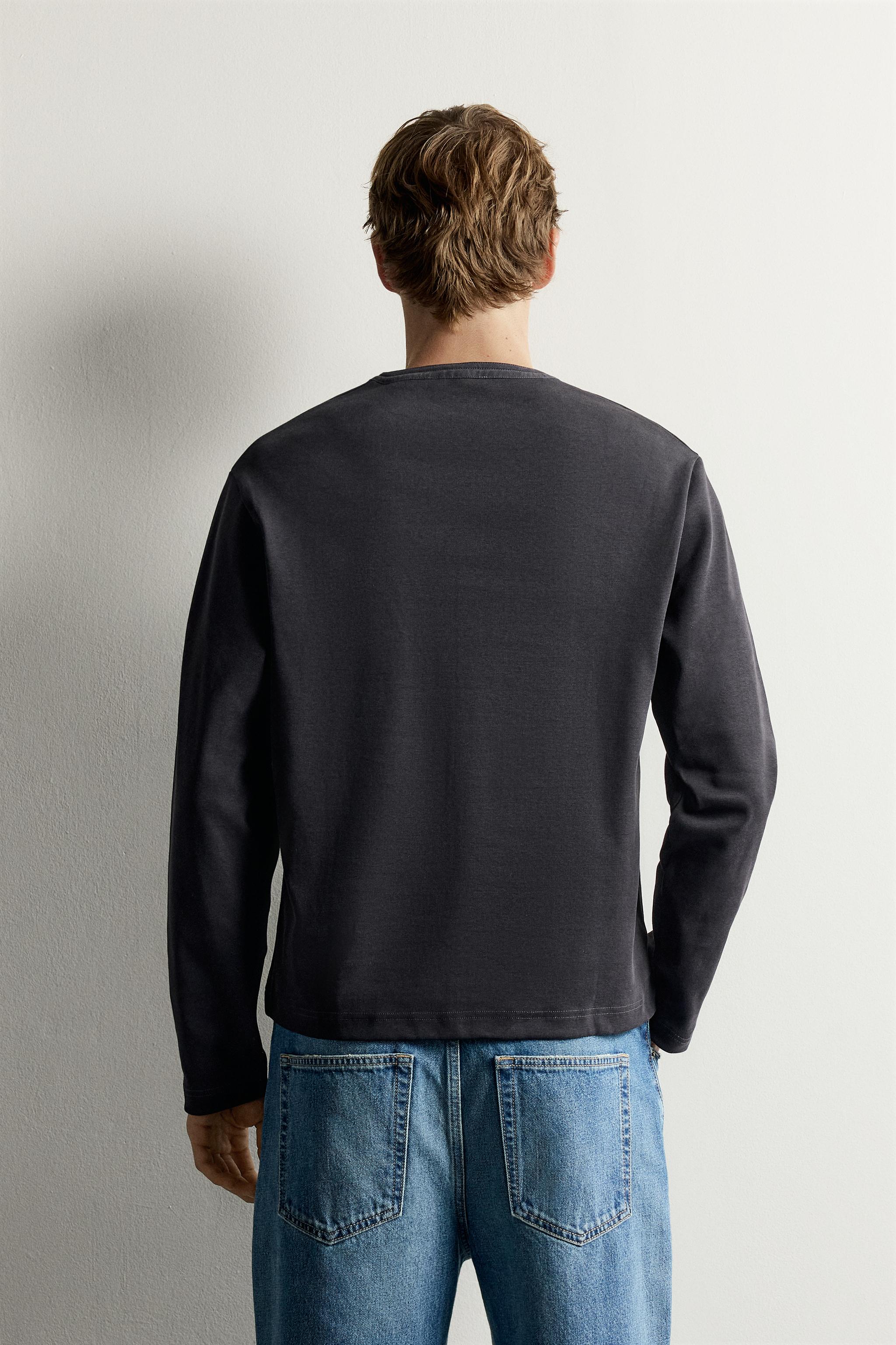 Мужские футболки Zara COMPACT RIBBED HENLEY T-SHIRT — фото 3