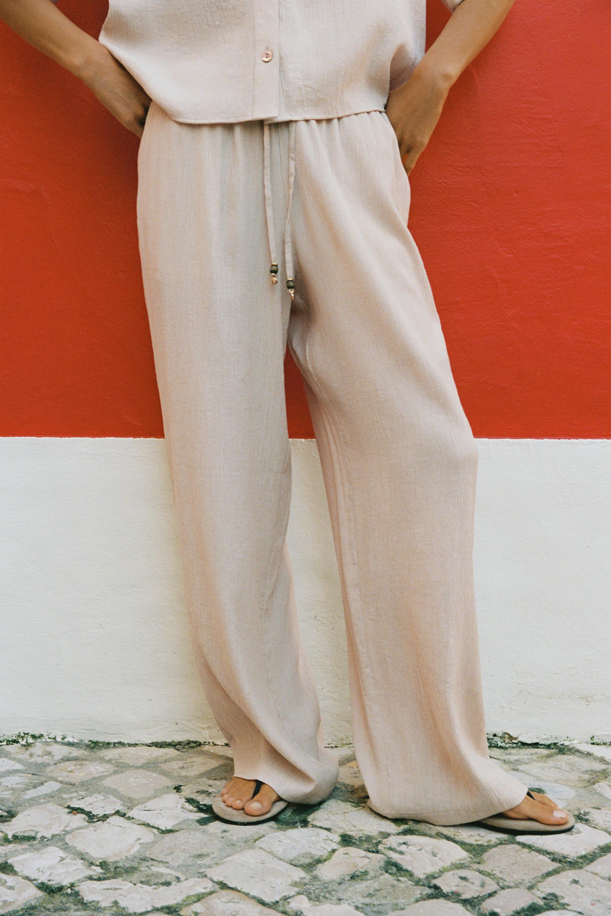 FLOWY STRAIGHT LEG PANTS — Ecru