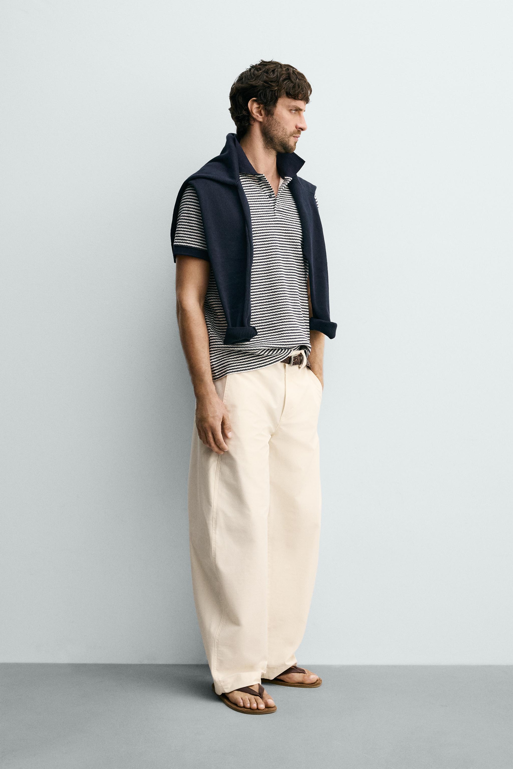 Мужские рубашки Zara REGULAR FIT STRIPED TEXTURED POLO — фото 4