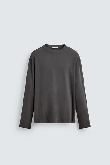REGULAR FIT LONG SLEEVE T-SHIRT - Anthracite grey by Zara
