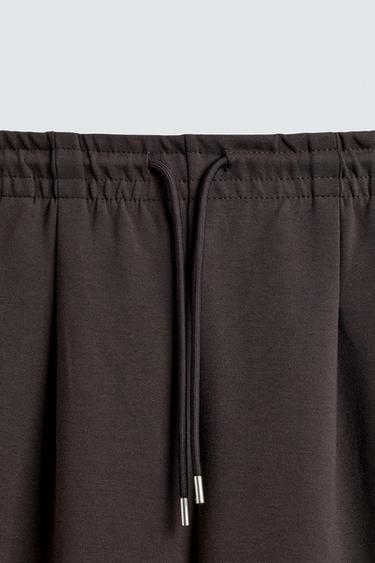 Zara INTERLOCK PLEATED LABEL PANTS - Dark brown