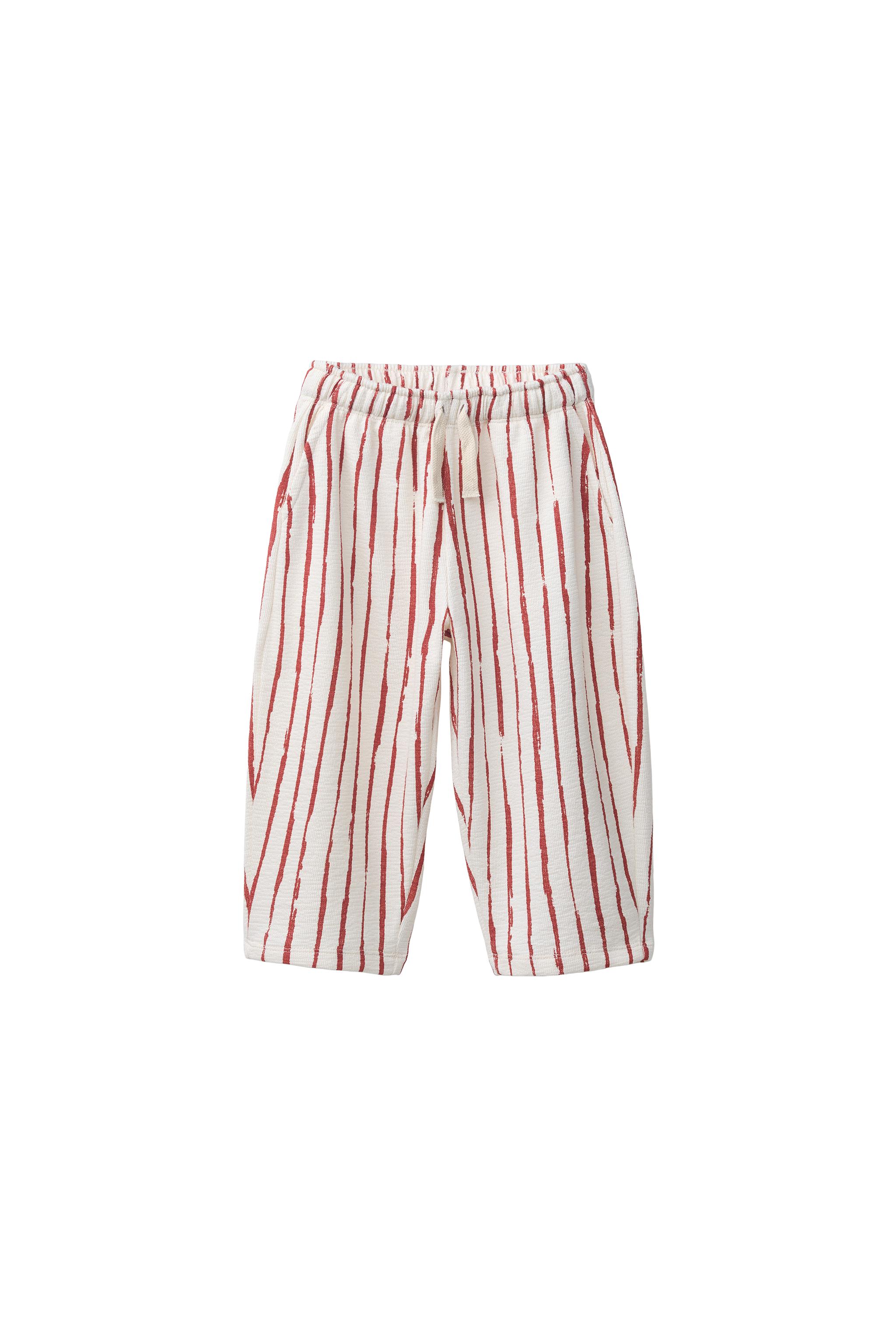 STRIPED BALLOON TROUSERS - Ecru / Red | ZARA India