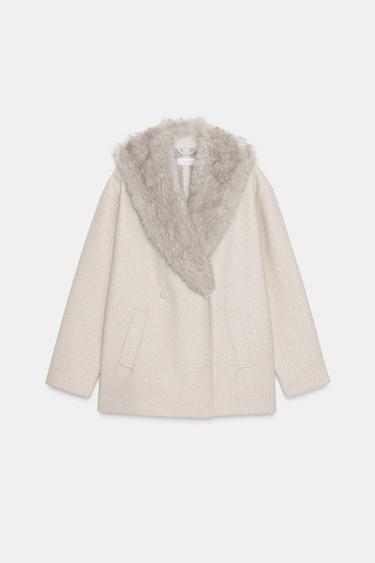 SOFT COAT WITH FAUX FUR COLLAR - Sand / Marl by Zara - Image 5