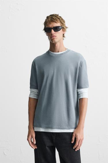 REGULAR FIT KNIT T-SHIRT - Grey / Blue by Zara