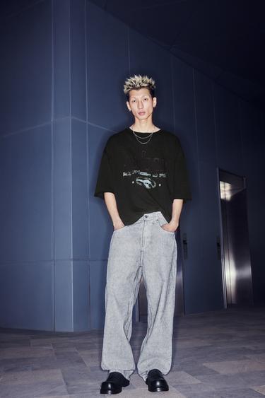 PRINTED WASHED KNIT T-SHIRT - Black by Zara