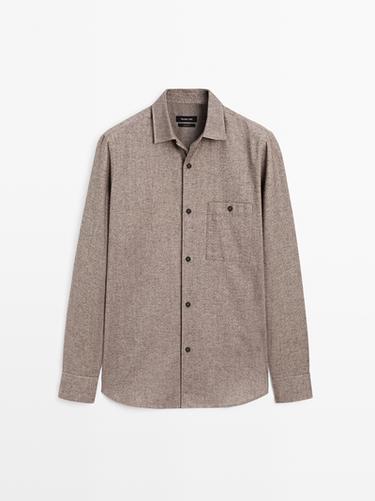 Zara Melange overshirt with pocket - Mid-ecru