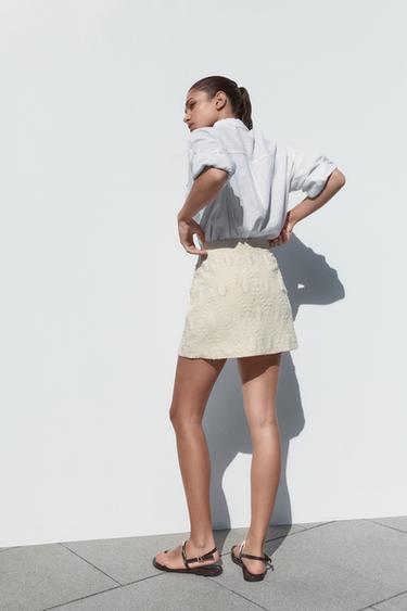 MINI SKIRT WITH FRAYED EMBROIDERY - Ecru by Zara - Image 2
