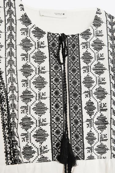 CONTRAST EMBROIDERY JACKET - Black / White by Zara - Image 7