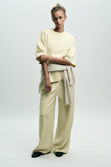 تيشرت INTERLOCK بفتحات - ليموني فاتح by Zara