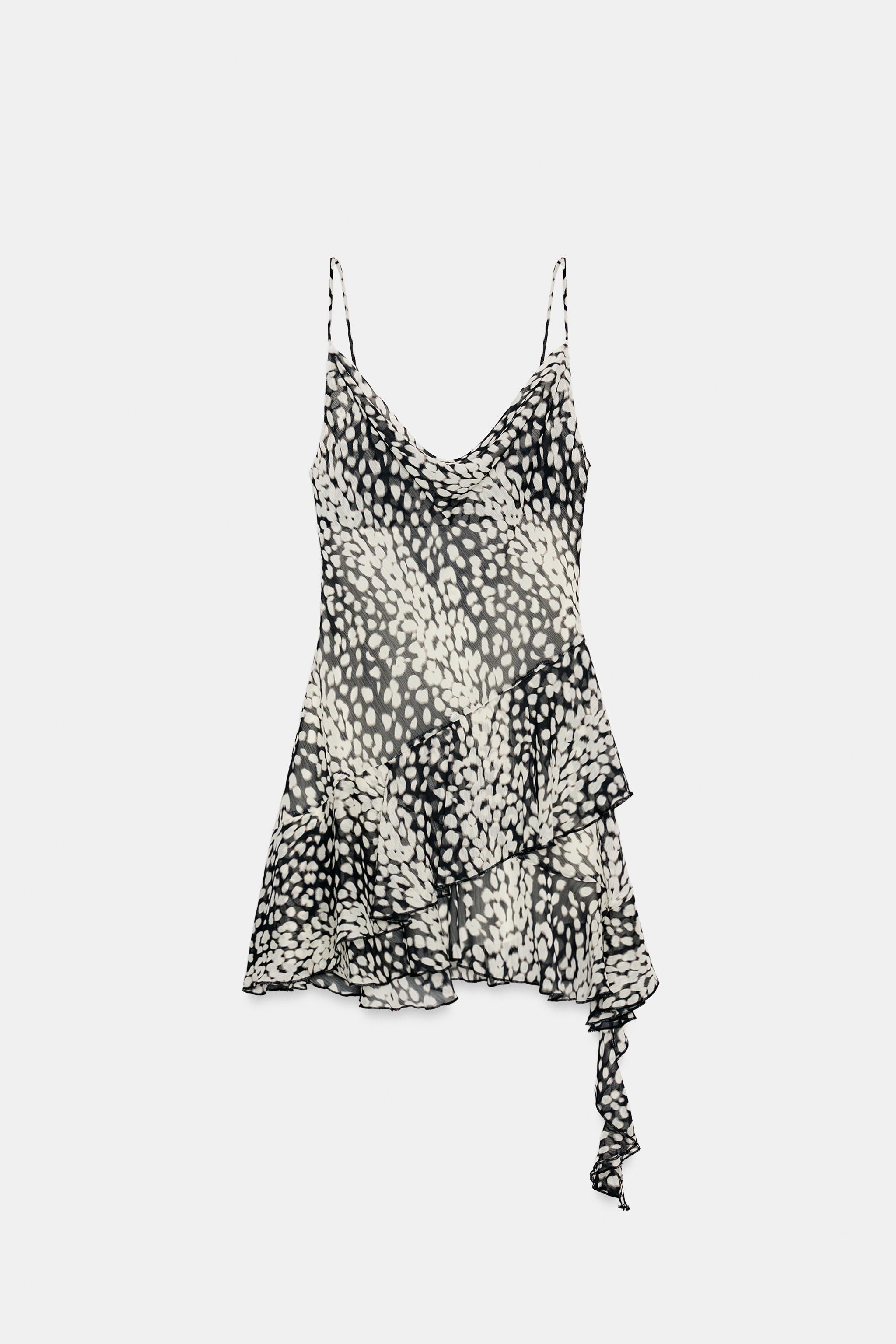 ANIMAL PRINT ASYMMETRICAL MINI DRESS — Black / White