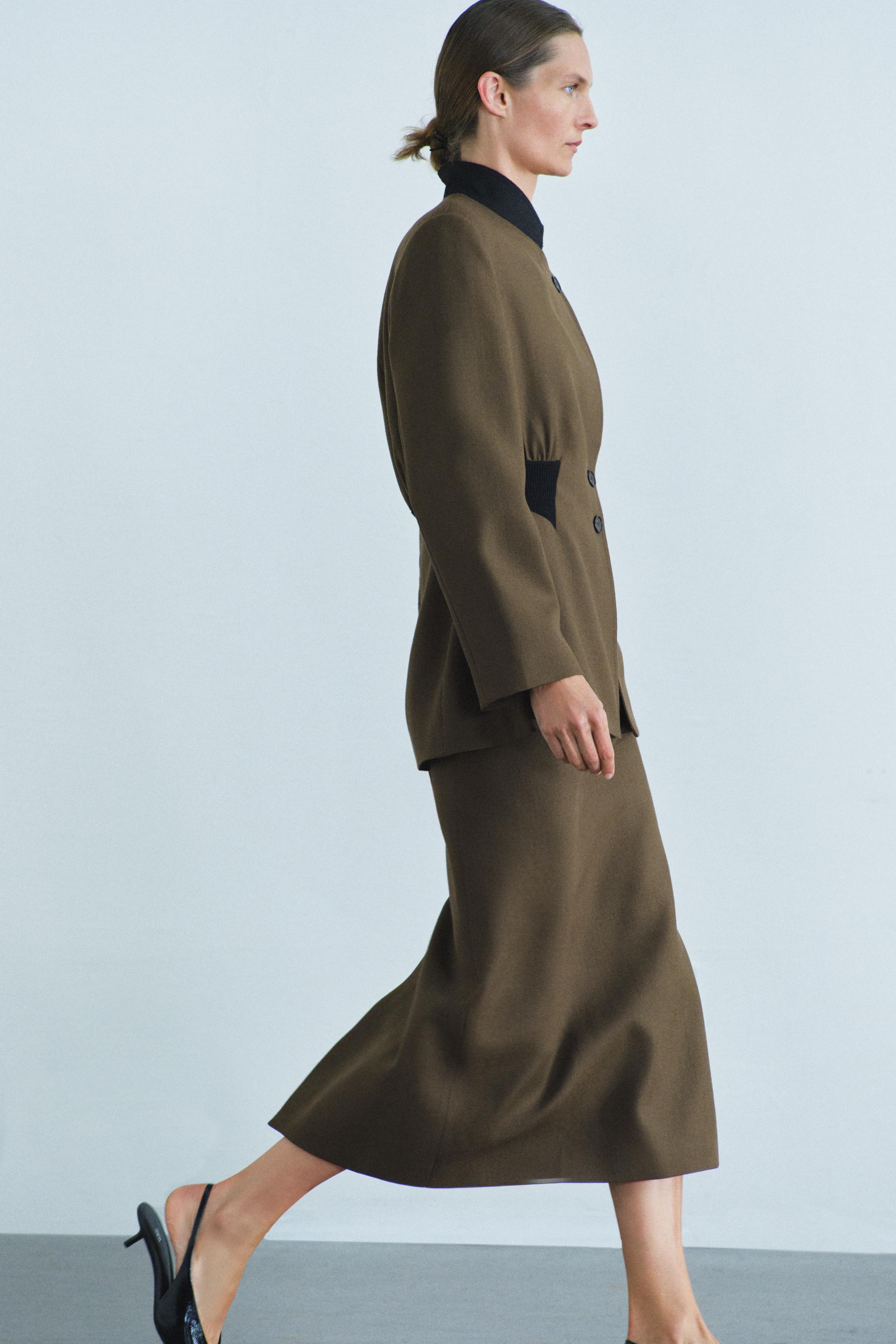 Zara ZW COLLECTION %100 YÜN BELİ LASTİKLİ FIT CEKET görsel 4