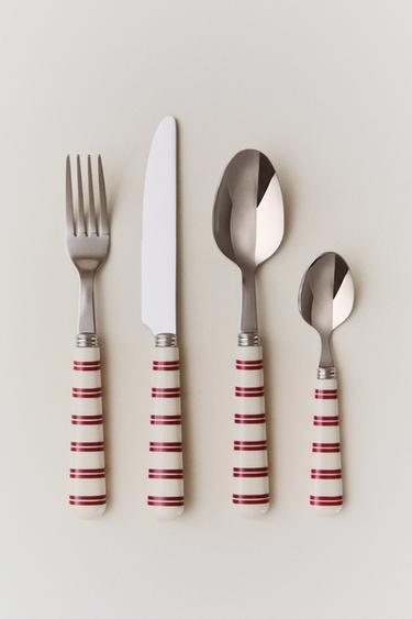 4-PIECE CUTLERY SET WITH STRIPED HANDLE - Red by Zara - Image 4