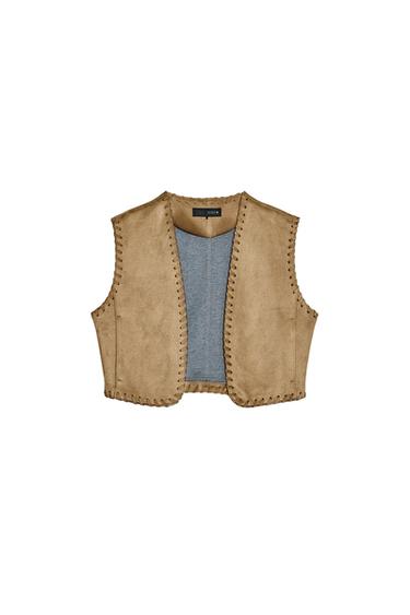 SUEDE-EFFECT WAISTCOAT WITH BRAIDED DETAIL