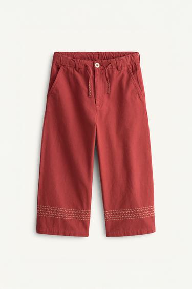 PANTALÓN RECTO PESPUNTES LIMITED EDITION - Rojo claro de Zara