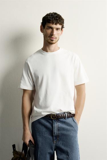 T-SHIRT MANCHES CORTES MEDIUM WEIGHT - Blanc cassé de Zara