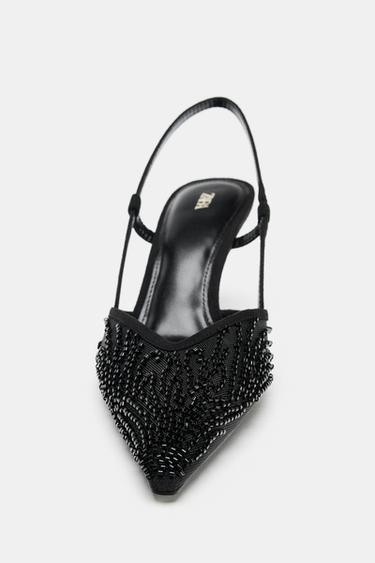 MESH RHINESTONE SLINGBACK SHOES - Black by Zara - Image 3