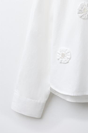 3D FLORAL POPLIN SHIRT - White by Zara - Image 3