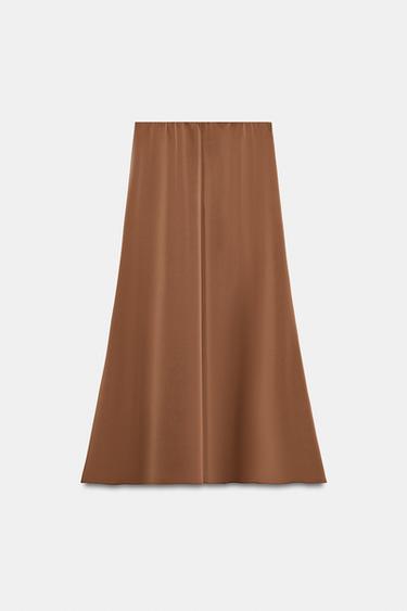 JUPE MI-LONGUE SATINÉE - Caramel de Zara - Image 6