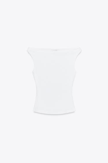 T-SHIRT À ÉPAULES DÉNUDÉES CÔTELÉ - Blanc de Zara