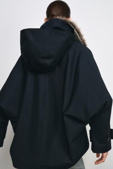 TRENCH COL EFFET FOURRURE ZW COLLECTION - Bleu marine de Zara - Image 2