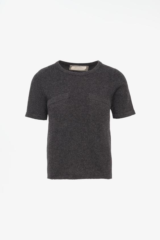 LIMITED EDITION 100% CASHMERE KNIT T-SHIRT - Anthracite grey by Zara - Image 0