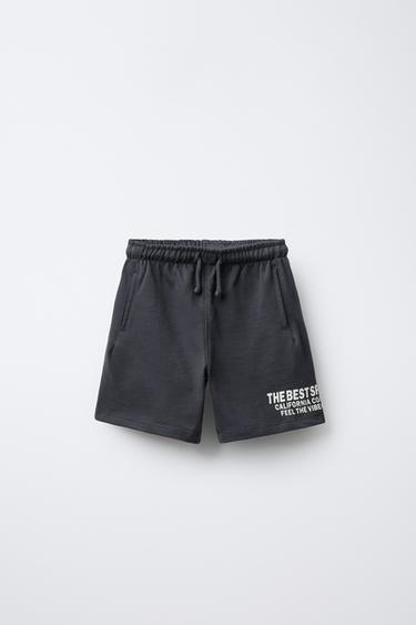 BERMUDA STRAIGHT FELPA TEXTO - Gris de Zara