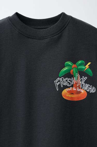 T-SHIRT IMPRIMÉ PALMIER - Noir de Zara - Image 2