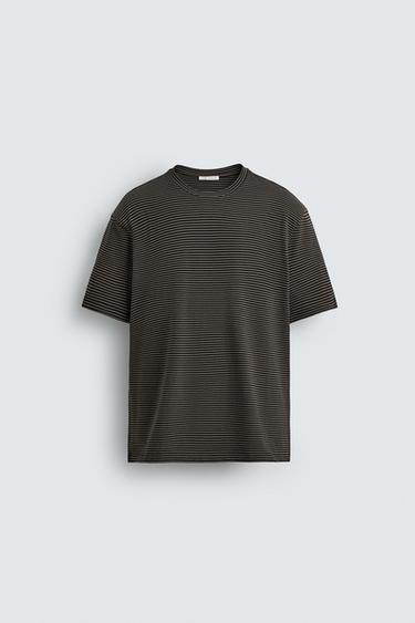 Zara SLIM FIT T-SHIRT - Black / Brown