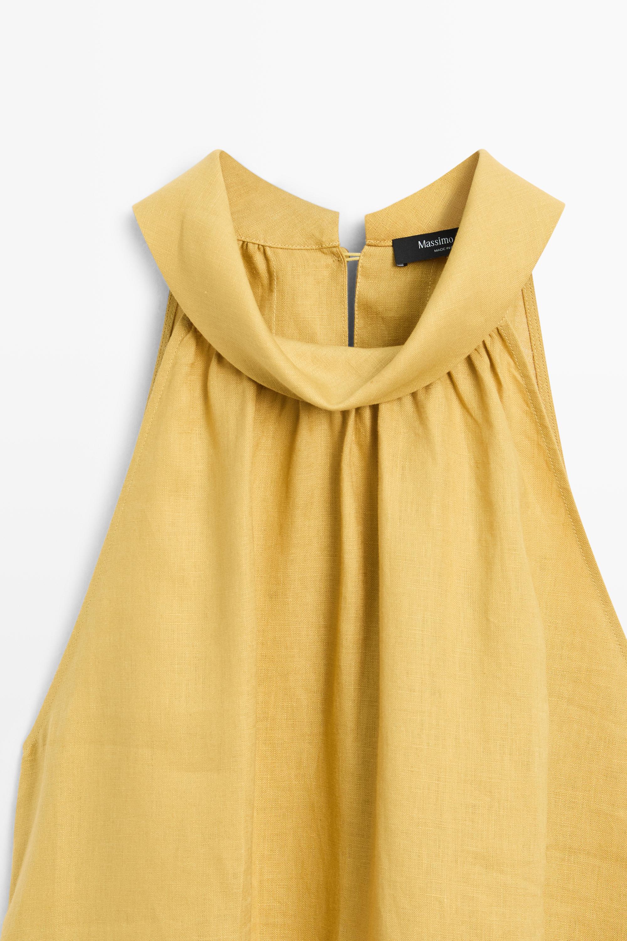100% linen long halterneck dress