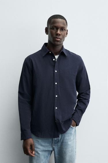 РУБАШКА В ПОЛОСКУ С ЭФФЕКТОМ ПОТЕРТОСТИ — МОРСКОЙ СИНИЙ от Zara