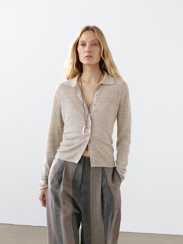 Cárdigan punto mezcla lino melange - Gris de Zara