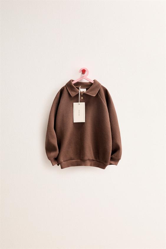 ZARA TIMELESS - SUDADERA POLO WAFFLE - Marrón de Zara - Imagen 0