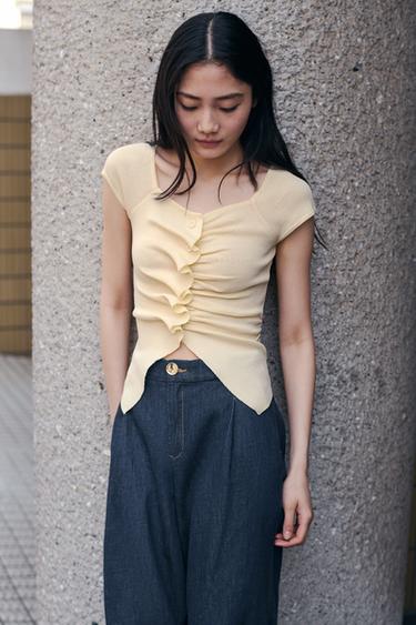 GATHERED KNIT TOP - Yellow by Zara