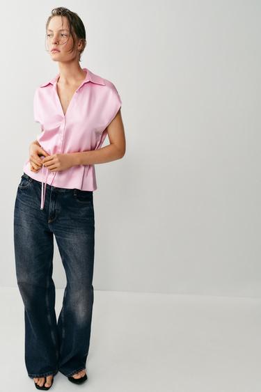 CAMISA SATINADA MANGA CORTA CINTURÓN - Rosa de Zara