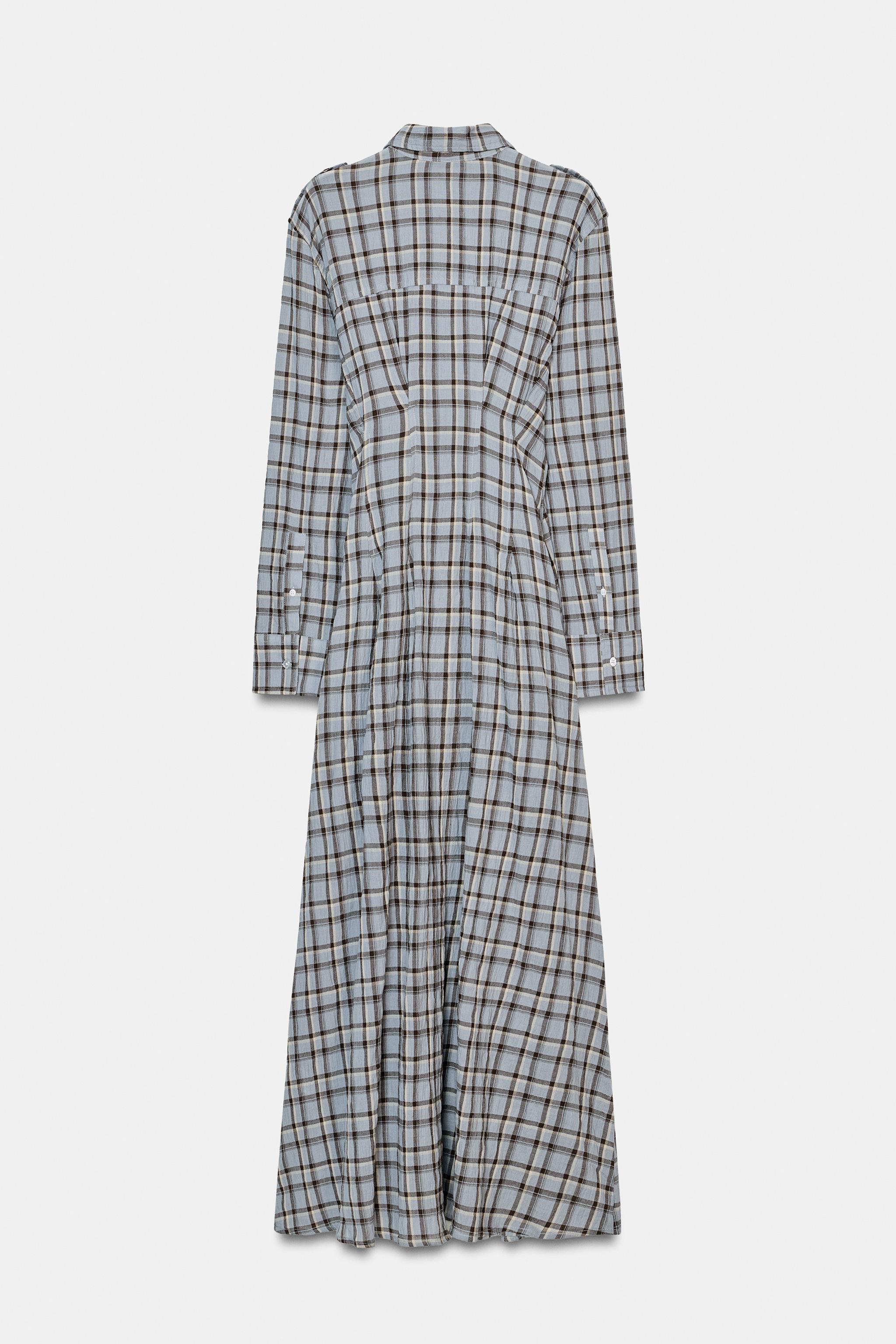 Zara - Plaid Shirt Dress - Brown-Blue - S - Woman Zara - Plaid Shirt Dress - Brown-Blue - S - Woman
