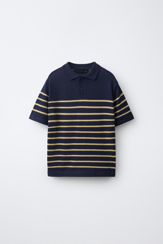 STRIPED KNIT POLO SHIRT - Navy blue by Zara - Image 0