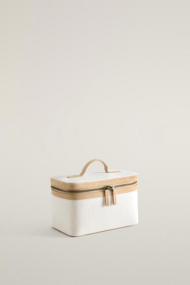 RIGID CANVAS LEATHER MAKEUP BAG — Off White 2
