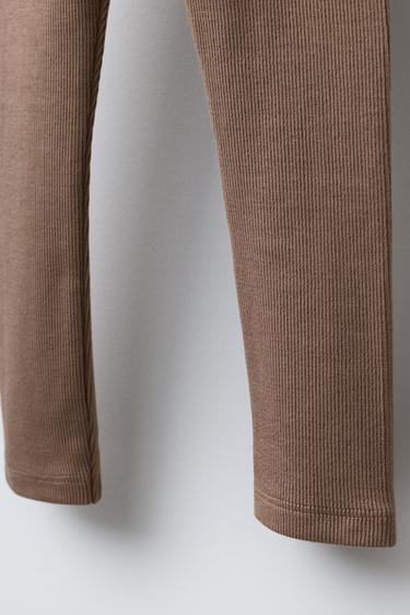 RIBBED LEGGINGS WITH LABEL - camel by Zara - Image 3