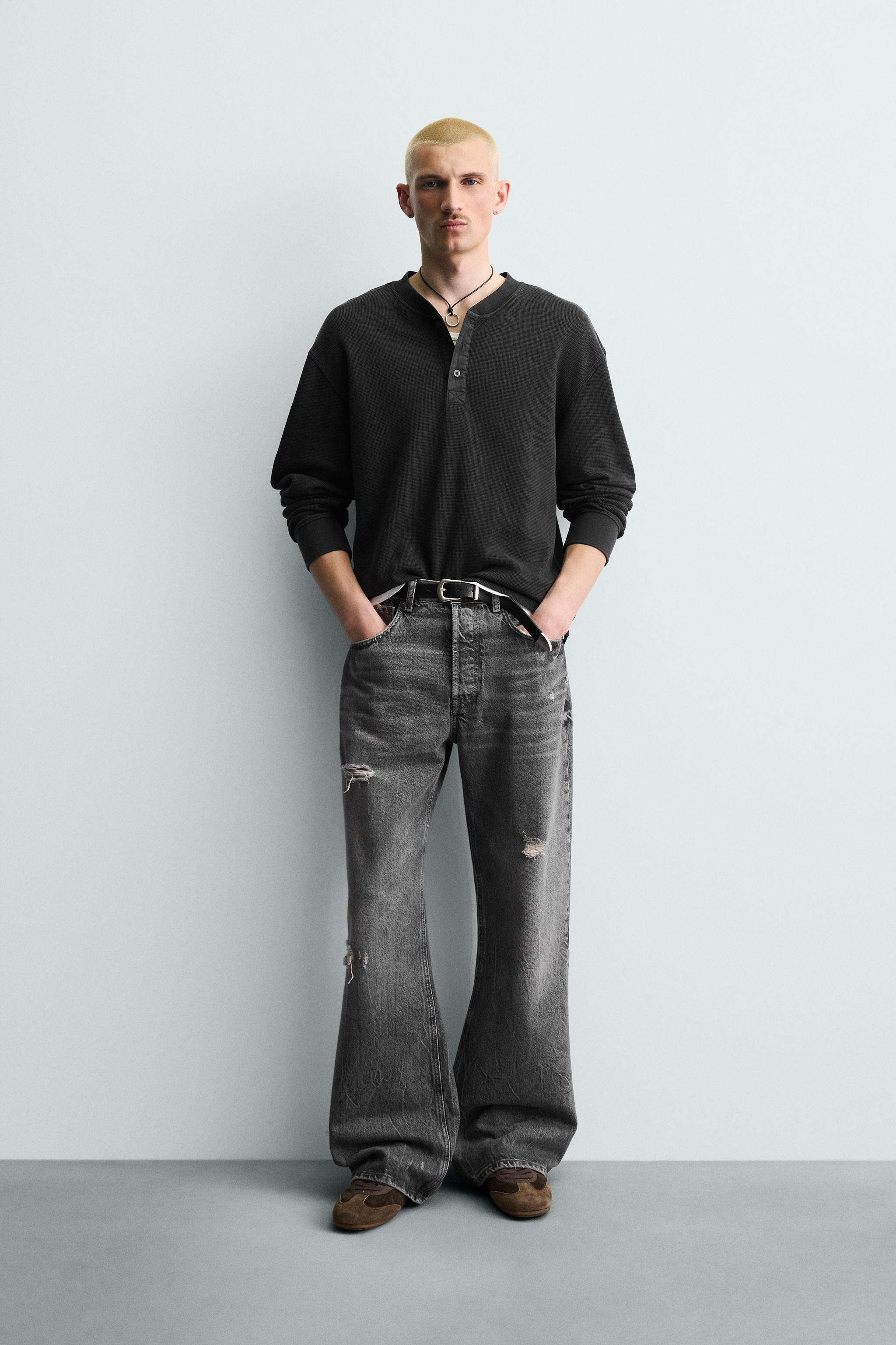 ヘンリーネックワッフルニットTシャツ - ダークアンソラジット | ZARA