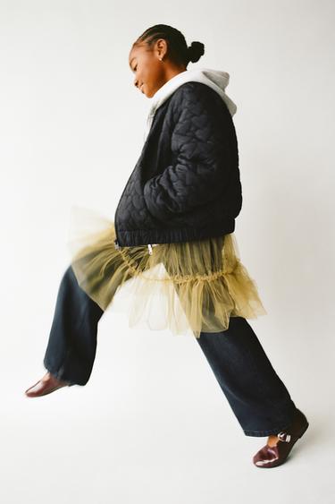 Zara QUILTED HEART BOMBER JACKET - Black