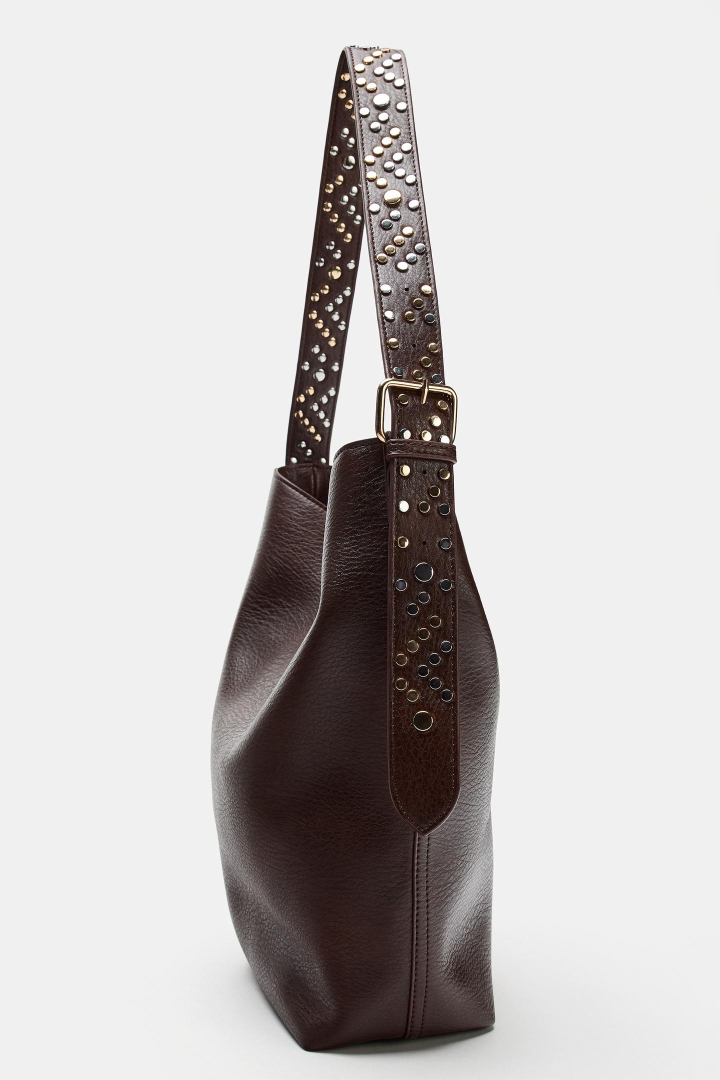 Женская сумка Zara Studded Shoulder, цвет: Тёмный рыжевато-коричневый — фото 5