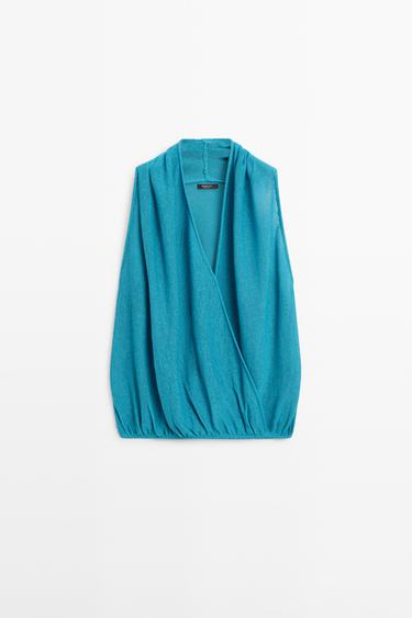 Top cruzado con lino - Turquesa de Zara - Imagen 0