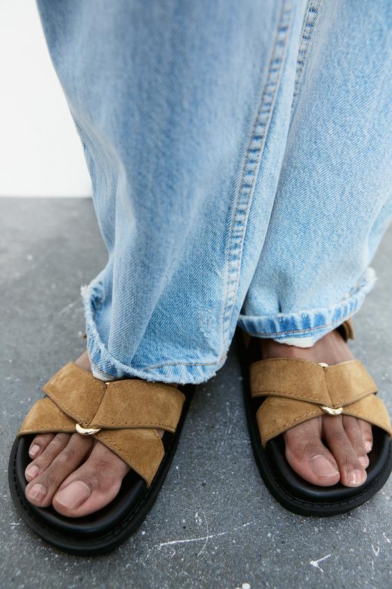 STRAPPY SUEDE SANDALS - Dark tan | ZARA United States