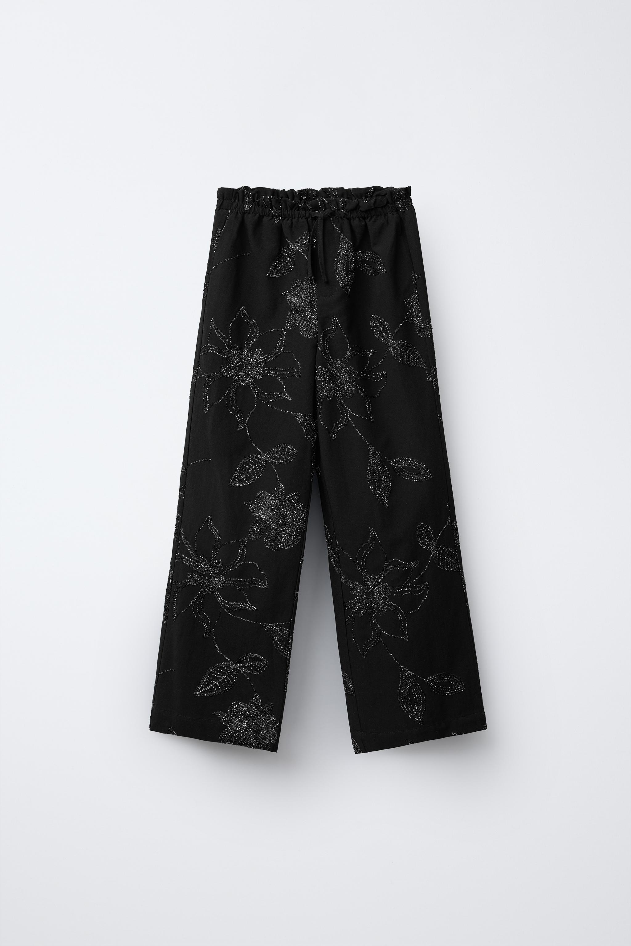 シャイニー刺繍入りパンツ - ブラック | ZARA Japan / 日本
