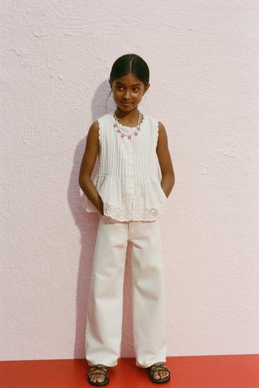 SHIRT WITH PINTUCKS AND EMBROIDERY - Oyster-white by Zara