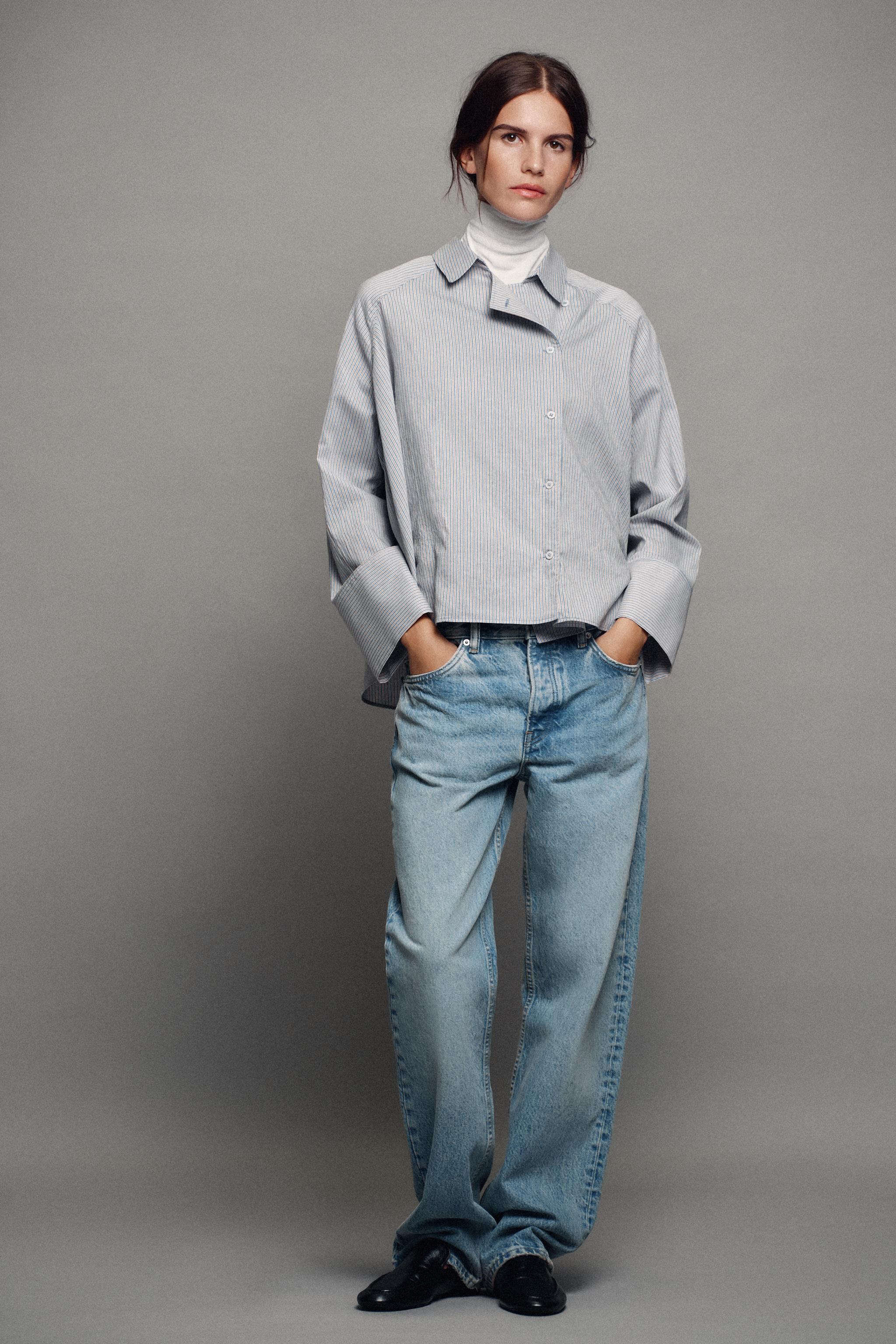 Zara ZW COLLECTION ÇİZGİLİ ANVELOP GÖMLEK görsel 6