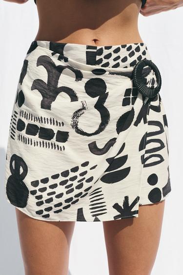 BUCKLE PRINT MINI SKIRT - Black / White by Zara - Image 2
